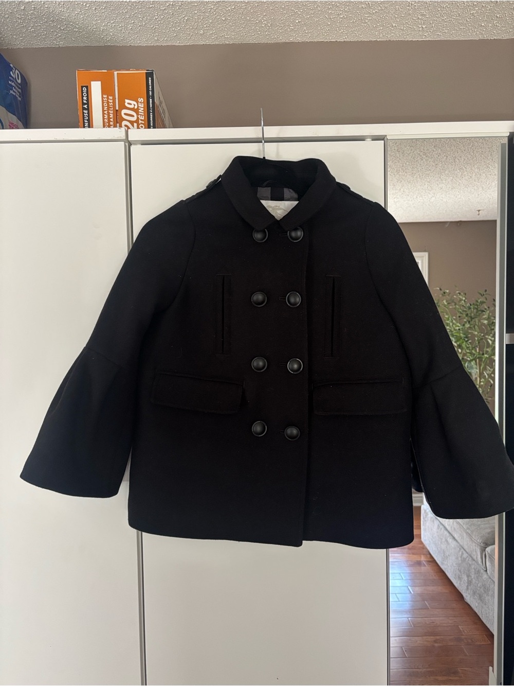 Burberry Black Double-Breasted Peacoat for Kids